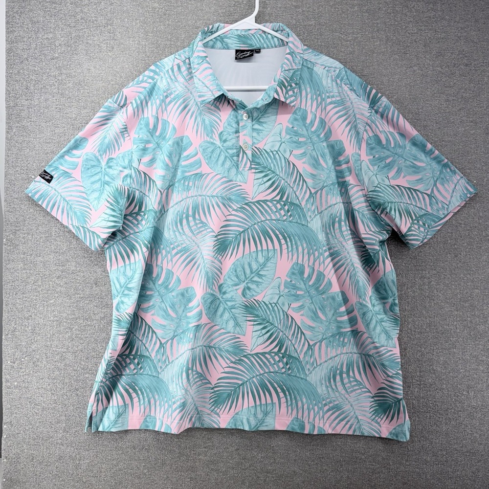 Sunday Swagger Polo Golf Shirt Men Size 3XL Blue Pink Hawaiian Short Sleeve